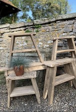 Rustic wooden stool side table - wooden,