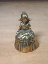 Vintage Small Brass Lady  Christmas Dinner Bell Reception Counter Bar Desk 8cm