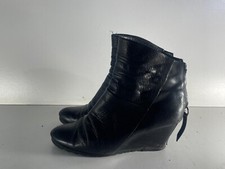 Ash Women's Shoes Size 6.5(40) Used Black Leather Back Zip Wedge Heel Boots -E71