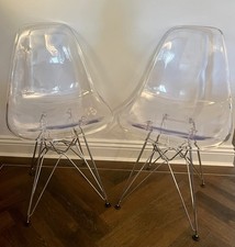 2 x Transparent Clear Chrome Legged  Dining Chair Office Restaurant Vanity Chair