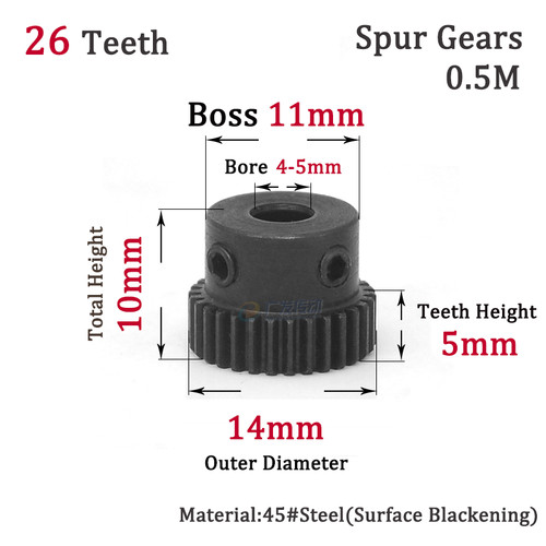 26t spur gears steel - 0.5m,
