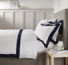 WHITE COMPANY Camberley 280 Thread Twin / Double Duvet Cover Set - White / Navy