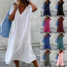 PLUS SIZE Womens V Neck Linen