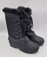 Ladies Black Polar Fur Lined Snow Lace Up Winter Boots - UK Size 4