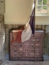 Vintage Large French Linen Flag Original Pole Metal Finial