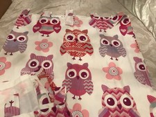1 PR. PINK OWL TAB TOP CURTAINS. W64" x L68.  BY CATHERINE LANSFIELD