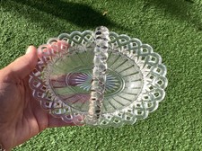 Antique PRESSED GLASS BASKET TRINKET CANDY DISH BOWL lozenge mark dated 1868