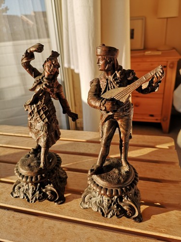 Antique spelter figures pair - figures,