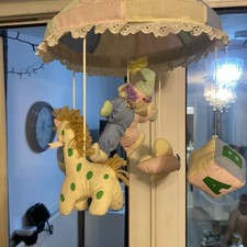 Vintage Child’s Play Pastel Cloth Cot Mobile Clown 13oc