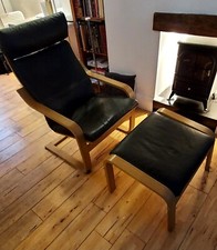 Ikea Poang Adult Chair and Matching Footstool in Brown Leather