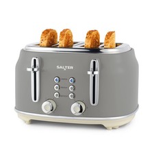 Salter Retro 4-Slice Toaster Wide Slot 6 Level Defrost Removable Crumb Tray Grey