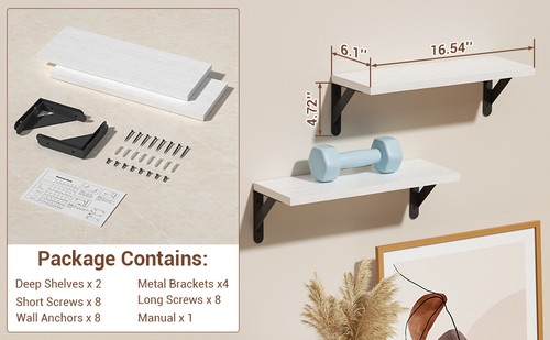 Wooden floating shelves - 2x,
