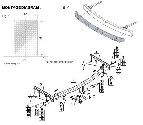 Swan neck tow - swan, for