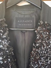 BNWOT. All Saints sequined tuxedo jacket trouser suit uk14 black. 