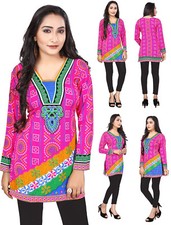 UK STK American Crepe Casual Ethnic Short Kurti Tunic Kurta Top Shirt Dress 75B