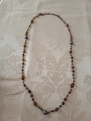 Amber and gunmetal metal - and, beads