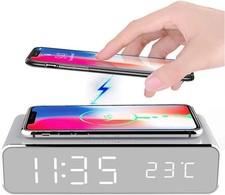 2 in 1 LED Bedside Alarm Clocks Digital Alarm Clock with Wireless Charging