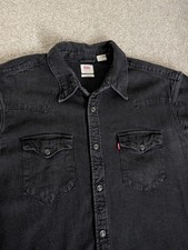 LEVI'S Barstow Washed Black Western Denim Shirt Large Red Tab 
