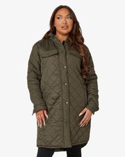 Womens Diamond Quilted Design Ladies Winter Padded Longline Lightweight Jacket