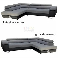 Corner Sofa Bed With Adjustable Headrests & Massive Storage (Grey+Black) - Anton