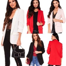 Women Ladies frill ruffle 3/4 sleeve Long-line Stylish duster coat jacket blazer