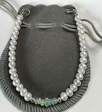 PEARL AND ETHIOPIAN FIRE OPAL 925 STERLING SILVER BRACELET HANDMADE 