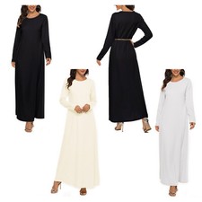 Abayas for Women Muslim Round Neck Long Sleeve Islamic Arabian Dress Prayer Robe