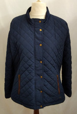 Dickins & Jones Women's Navy Blue Quilted Jacket Coat, Size 18. Zip & Snaps