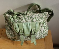 WOMEN'S SHOULDER/HANDBAG GREEN/CREAM LEATHER/FABRIC BY FOSSIL PRE-OWNED