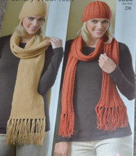 (64) Knitting Pattern To Make 2 Styles Ladies DK Hats & Scarves One Size