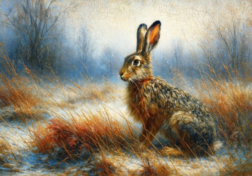Miniature oil painting hare - oil,