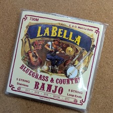 La Bella 730M 5-String Banjo Strings, Stainless Steel, Loop End , New Old Stock