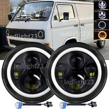 PAIR LED BLACK Headlights DOT 7" H4 fit Land Rover Defender 90 110 VW T25 T3