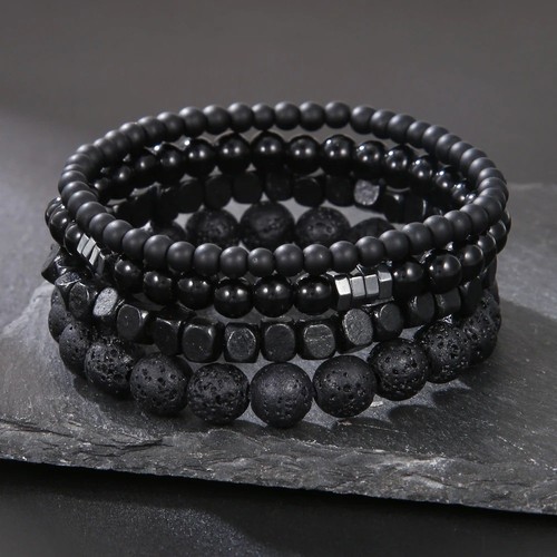 4pcs set men black beaded - men's,