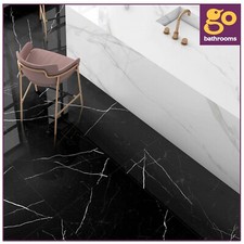Black Polished Marble Wall and Floor Tile 1200 x 600 Rectified Non-Slip Tile