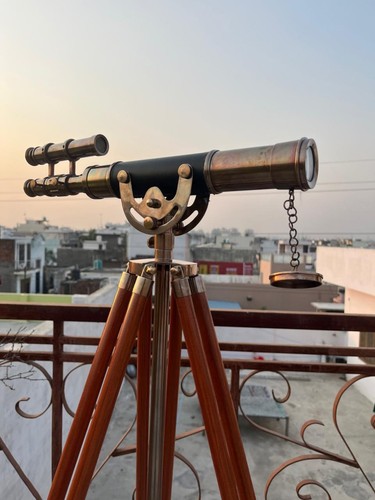 Vintage brass telescope with - brass,