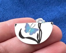 Pat Cheney Art Deco Scottish Sterling Silver Enamel Butterfly and Flower Brooch