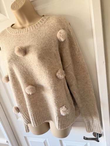 Cream oatmeal pom - cream/oatmeal, knitted