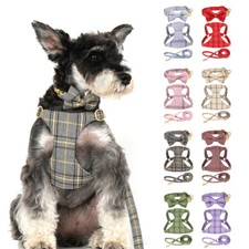 Cute Plaid Bowtie Small Dog Harness Collar and Lead set Step In Pet Puppy Vest
