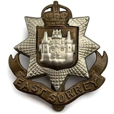 Original WW1 East Surrey Regiment Cap Badge - Genuine WWI British Army