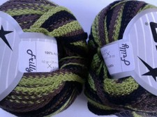 2x50g Decorative Frilly/Ruffle Yarn, Green/Brown/Black, Knit/Crochet/Weave
