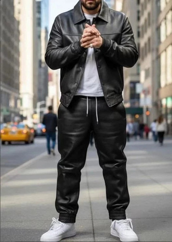 Men genuine leather black - leather,