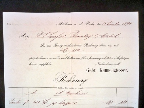 Mühlheim ruhr 1894 - 1894,, invoice