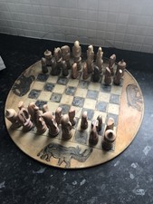 Vintage Soapstone And Marble Hand Carved Chess Set. Pieces Included. NO BISHOP.