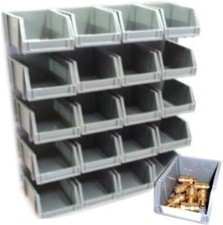 60 GREY WALL MOUNT PLASTIC PARTS STORAGE BINS WITH WALL MOUNTING RAILS  