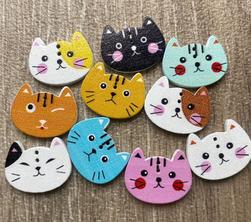 Cat wooden buttons children - cat,