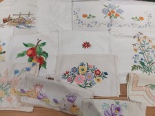 x56 Vintage Amazing JOBLOT Of Mixed  Embroidered centrepieces Lot 26 crafts etc