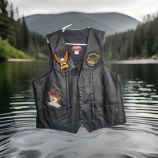 Hillside Leather Mens 46 Leather Vest Gold Wing Patch Honda Patch Taz Snap Close