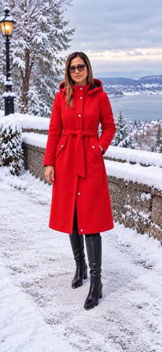 Dkny red hooded belted coat - dkny,