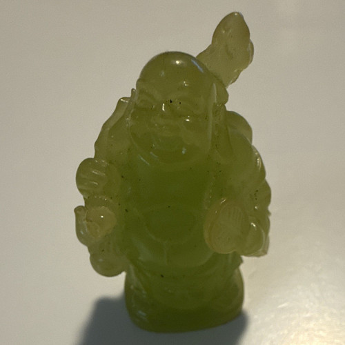 Green carved laughing buddha - carved,